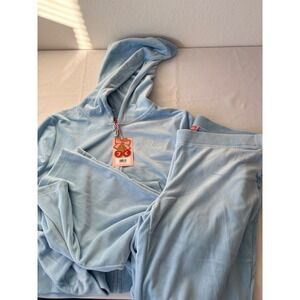 Juicy Couture frosted blue velour Tracksuit Set Rhinestone Hoodie & Pant XL
